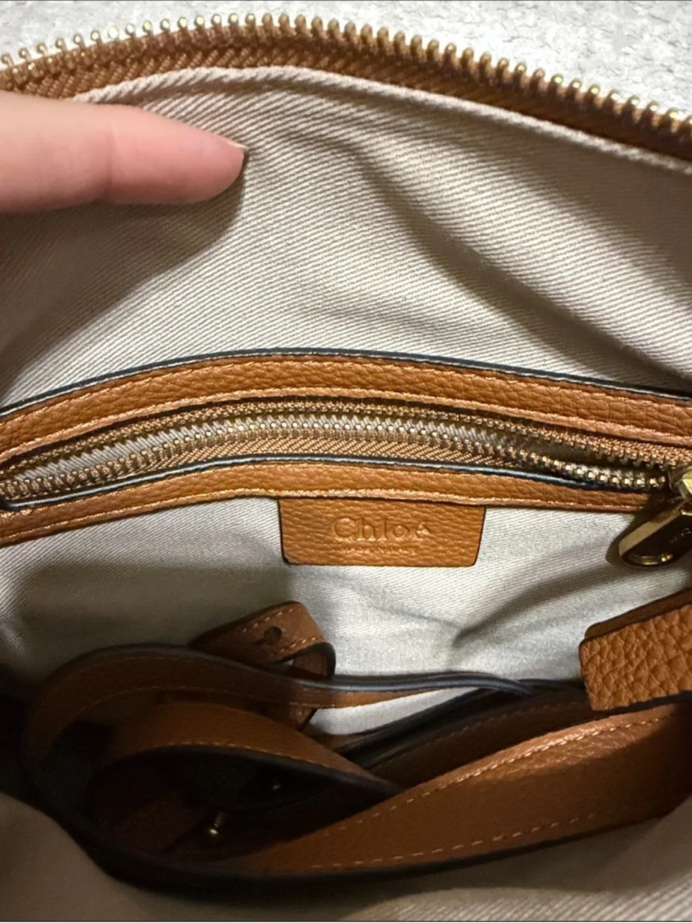 Chloe Marcie Leather Satchel Bag in Tan